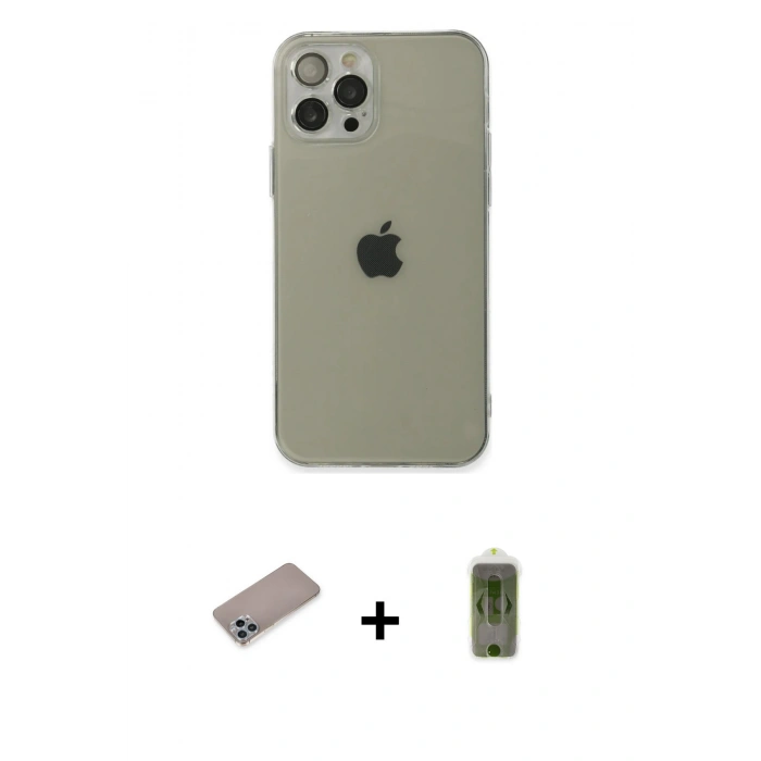 MARSİLYAN™- iPhone 12 Pro Max Kılıf Ahenk Doku - Siyah Joko Magic 5D Hayalet Cam + Shine Kamera Lens Koruma Cam - SABE