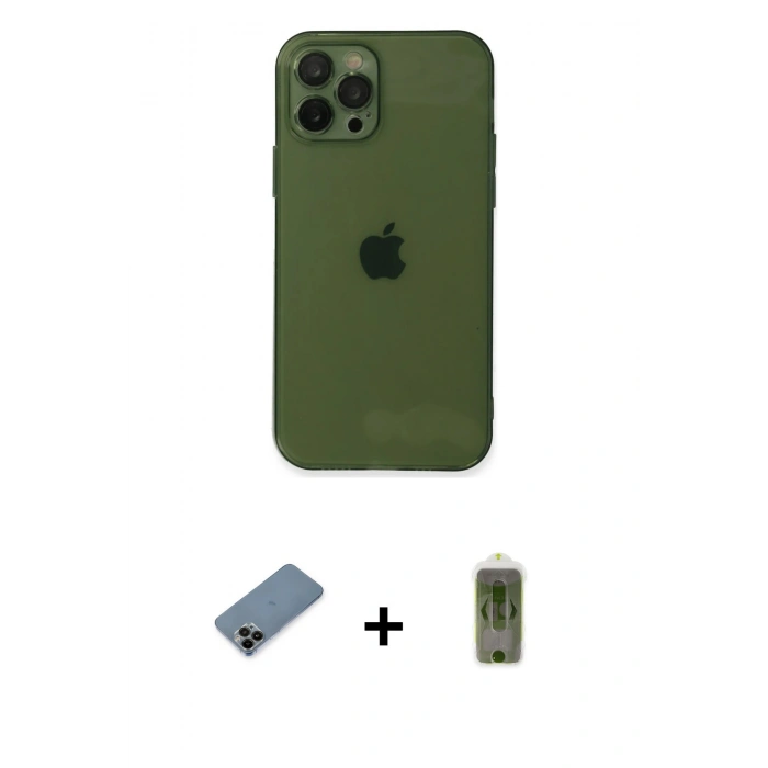 MARSİLYAN™- iPhone 12 Pro Max Kılıf Ahenk Doku - Siyah Joko Magic 5D Hayalet Cam + Shine Kamera Lens Koruma Cam - SH