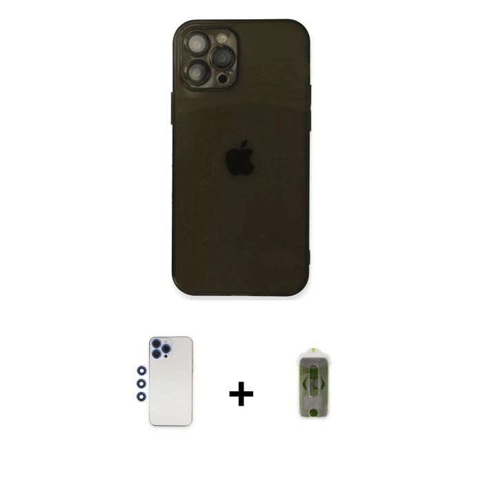 MARSİLYAN™- iPhone 12 Pro Max Kılıf Ahenk Doku - Siyah Joko Magic 5D Hayalet Cam + Shine Kamera Lens - LT