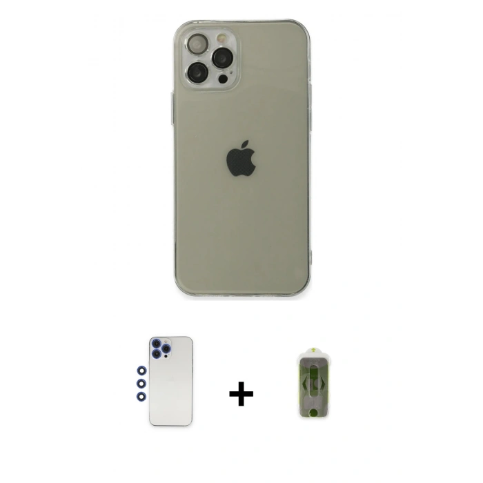 MARSİLYAN™- iPhone 12 Pro Max Kılıf Ahenk Doku - Siyah Joko Magic 5D Hayalet Cam + Shine Kamera Lens - LT