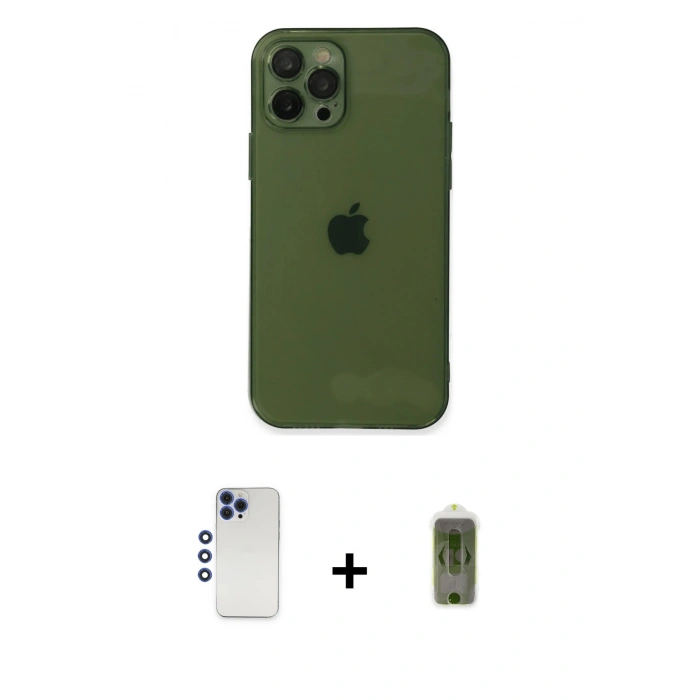 MARSİLYAN™- iPhone 12 Pro Max Kılıf Ahenk Doku - Siyah Joko Magic 5D Hayalet Cam + Shine Kamera Lens - LT