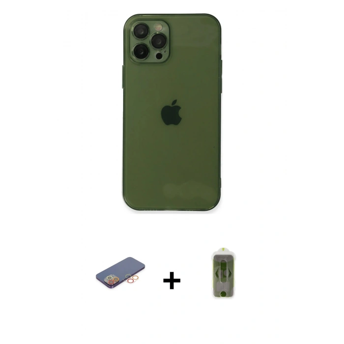 MARSİLYAN™- iPhone 12 Pro Max Kılıf Ahenk Doku - Siyah Joko Magic 5D Hayalet Cam + Renkli Kamera Lens Koruma Cam - TU