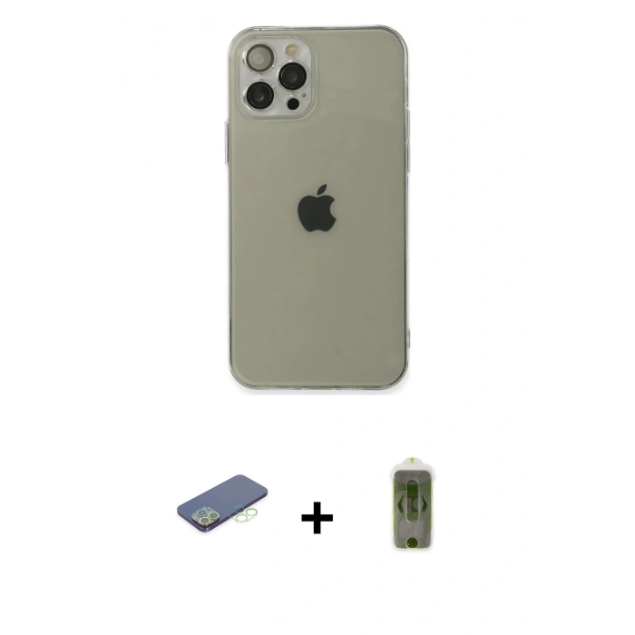 MARSİLYAN™- iPhone 12 Pro Max Kılıf Ahenk Doku - Siyah Joko Magic 5D Hayalet Cam + Renkli Kamera Lens Koruma Cam - YL