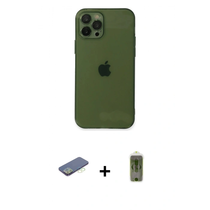 MARSİLYAN™- iPhone 12 Pro Max Kılıf Ahenk Doku - Siyah Joko Magic 5D Hayalet Cam + Renkli Kamera Lens Koruma Cam - YL
