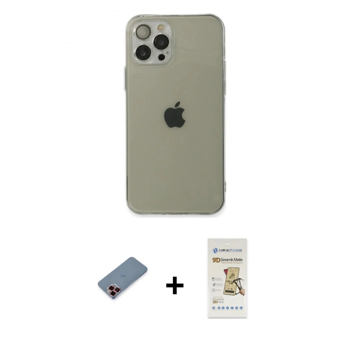 MARSİLYAN™- iPhone 12 Pro Max Kılıf Ahenk Doku - Siyah Mat Seramik Nano Ekran Koruyucu + Metal Kamera Lens Koruma Cam - KI
