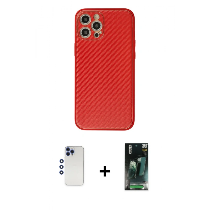 MARSİLYAN™- iPhone 12 Pro Max Kılıf Ahenk Işık - Şeffaf 360 Full Body Arka Koruyucu + Shine Kamera Lens - LT