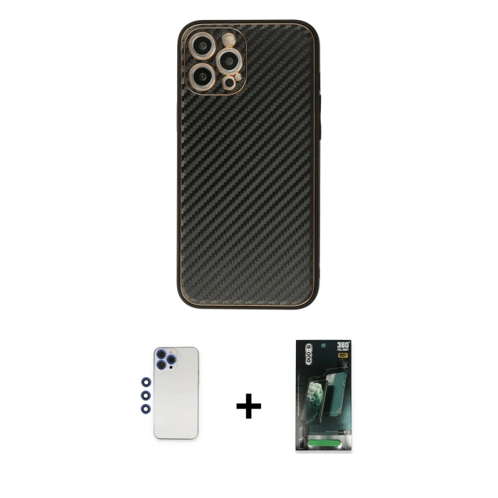 MARSİLYAN™- iPhone 12 Pro Max Kılıf Ahenk Işık - Şeffaf 360 Full Body Arka Koruyucu + Shine Kamera Lens - LT