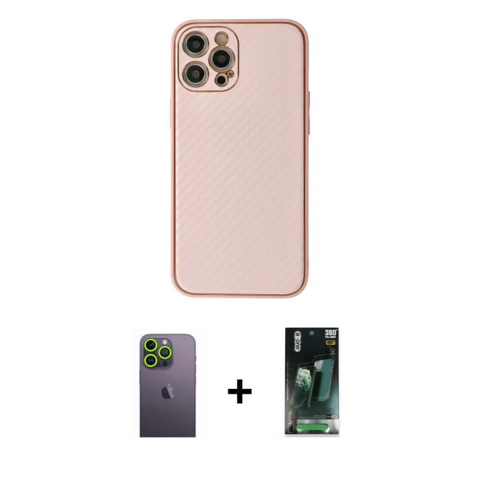MARSİLYAN™- iPhone 12 Pro Max Kılıf Ahenk Işık - Şeffaf 360 Full Body Arka Koruyucu + Neon Fosforlu Kamera Lens - YL