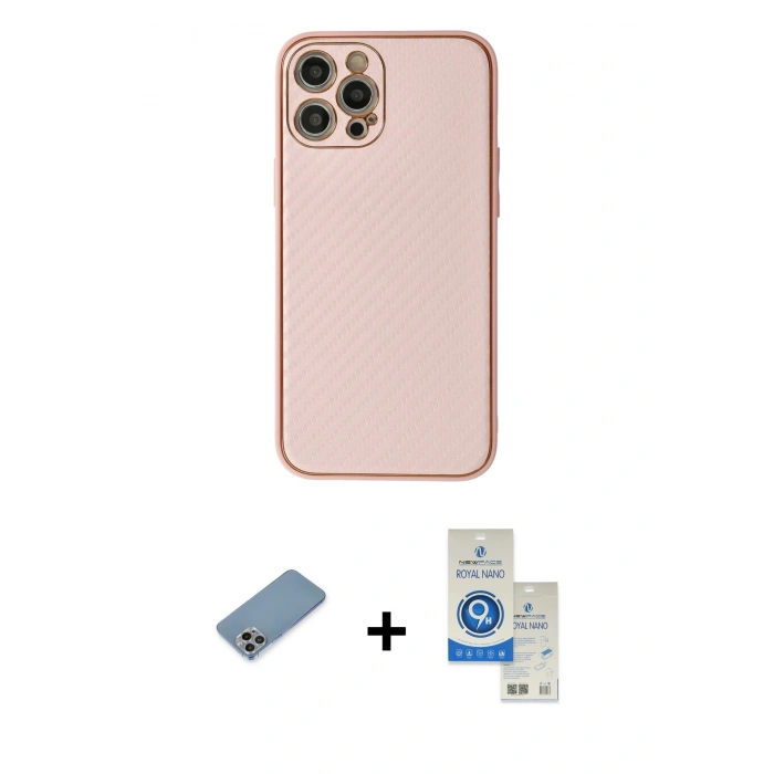 MARSİLYAN™- iPhone 12 Pro Max Kılıf Ahenk Işık - Şeffaf Royal Nano Ekran Koruyucu + Shine Kamera Lens Koruma Cam - GI