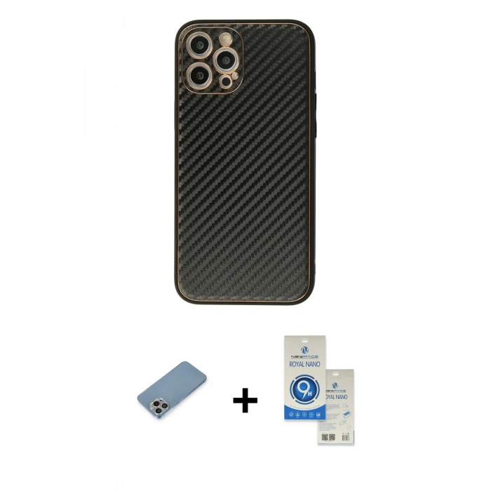 MARSİLYAN™- iPhone 12 Pro Max Kılıf Ahenk Işık - Şeffaf Royal Nano Ekran Koruyucu + Shine Kamera Lens Koruma Cam - GI