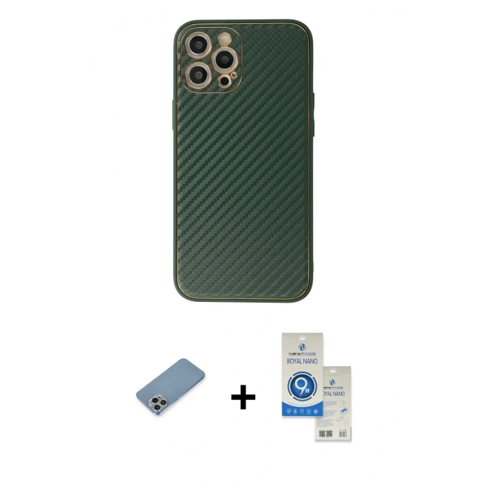 MARSİLYAN™- iPhone 12 Pro Max Kılıf Ahenk Işık - Şeffaf Royal Nano Ekran Koruyucu + Shine Kamera Lens Koruma Cam - GI