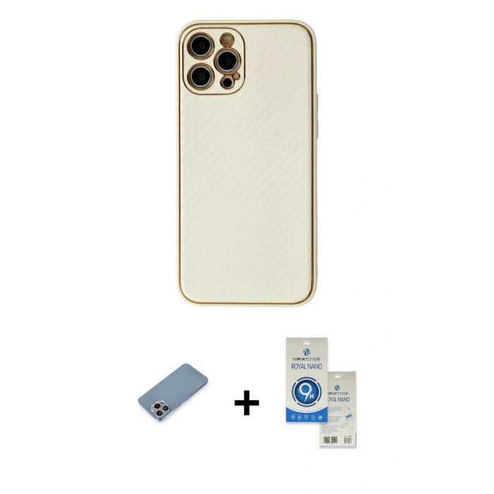 MARSİLYAN™- iPhone 12 Pro Max Kılıf Ahenk Işık - Şeffaf Royal Nano Ekran Koruyucu + Shine Kamera Lens Koruma Cam - GI