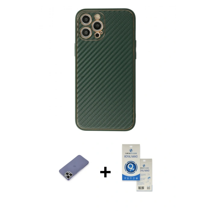 MARSİLYAN™- iPhone 12 Pro Max Kılıf Ahenk Işık - Şeffaf Royal Nano Ekran Koruyucu + Metal Kamera Lens Koruma Cam - GD