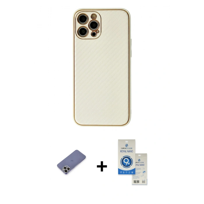 MARSİLYAN™- iPhone 12 Pro Max Kılıf Ahenk Işık - Şeffaf Royal Nano Ekran Koruyucu + Metal Kamera Lens Koruma Cam - GD