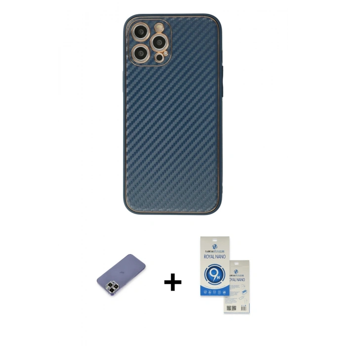 MARSİLYAN™- iPhone 12 Pro Max Kılıf Ahenk Işık - Şeffaf Royal Nano Ekran Koruyucu + Metal Kamera Lens Koruma Cam - GD