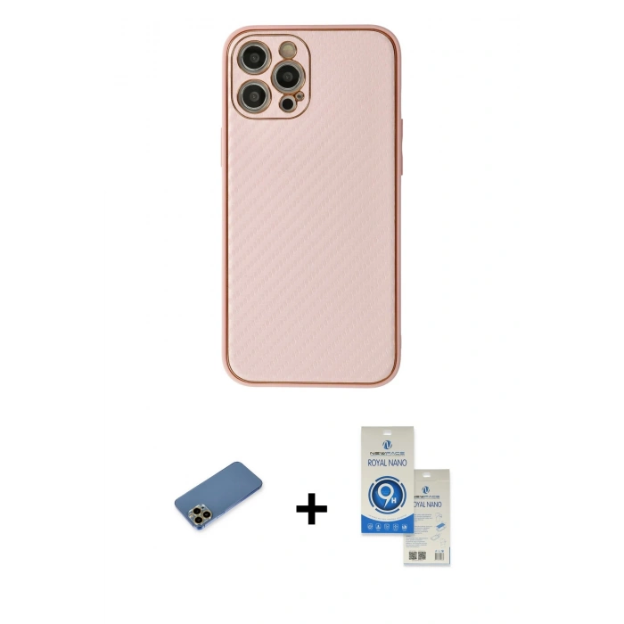 MARSİLYAN™- iPhone 12 Pro Max Kılıf Ahenk Işık - Şeffaf Royal Nano Ekran Koruyucu + Shine Kamera Lens Koruma Cam - GD