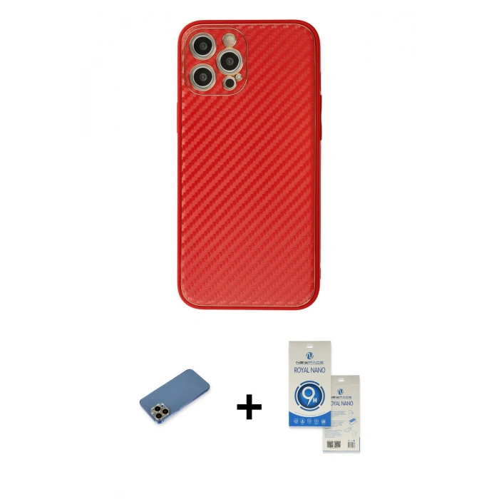 MARSİLYAN™- iPhone 12 Pro Max Kılıf Ahenk Işık - Şeffaf Royal Nano Ekran Koruyucu + Shine Kamera Lens Koruma Cam - GD