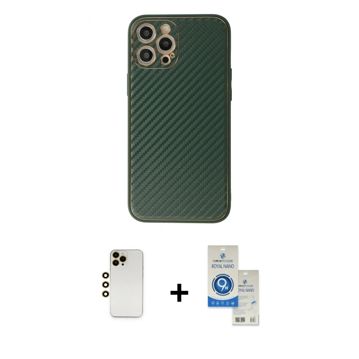 MARSİLYAN™- iPhone 12 Pro Max Kılıf Ahenk Işık - Şeffaf Royal Nano Ekran Koruyucu + Shine Kamera Lens - GD