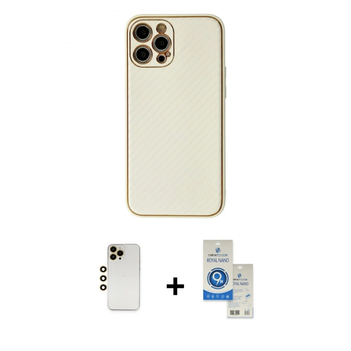 MARSİLYAN™- iPhone 12 Pro Max Kılıf Ahenk Işık - Şeffaf Royal Nano Ekran Koruyucu + Shine Kamera Lens - GD