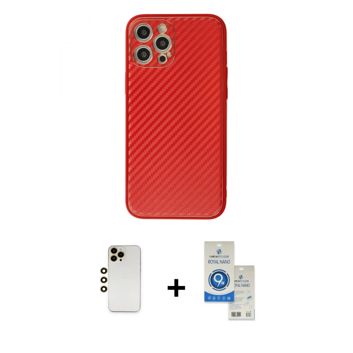 MARSİLYAN™- iPhone 12 Pro Max Kılıf Ahenk Işık - Şeffaf Royal Nano Ekran Koruyucu + Shine Kamera Lens - GD