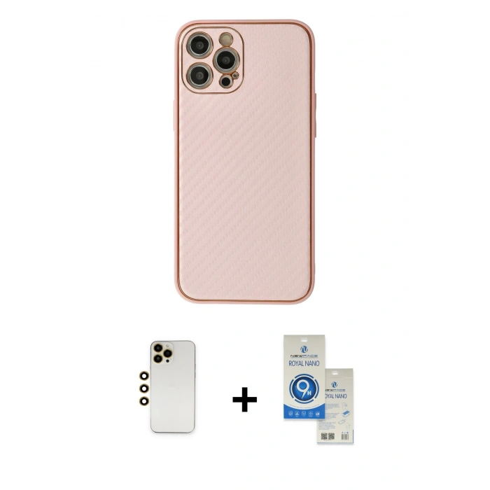 MARSİLYAN™- iPhone 12 Pro Max Kılıf Ahenk Işık - Şeffaf Royal Nano Ekran Koruyucu + Shine Kamera Lens - GD