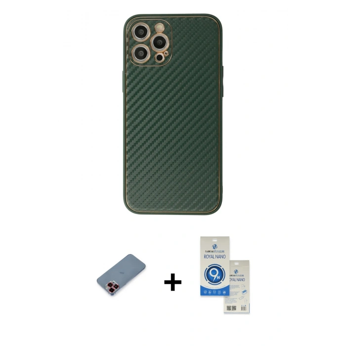 MARSİLYAN™- iPhone 12 Pro Max Kılıf Ahenk Işık - Şeffaf Royal Nano Ekran Koruyucu + Metal Kamera Lens Koruma Cam - KI