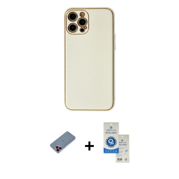 MARSİLYAN™- iPhone 12 Pro Max Kılıf Ahenk Işık - Şeffaf Royal Nano Ekran Koruyucu + Metal Kamera Lens Koruma Cam - KI