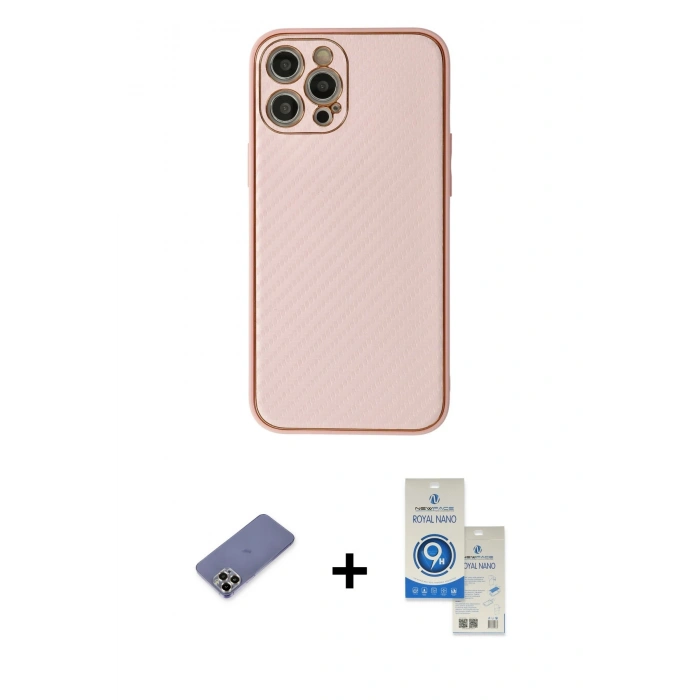 MARSİLYAN™- iPhone 12 Pro Max Kılıf Ahenk Işık - Şeffaf Royal Nano Ekran Koruyucu + Metal Kamera Lens Koruma Cam - GD