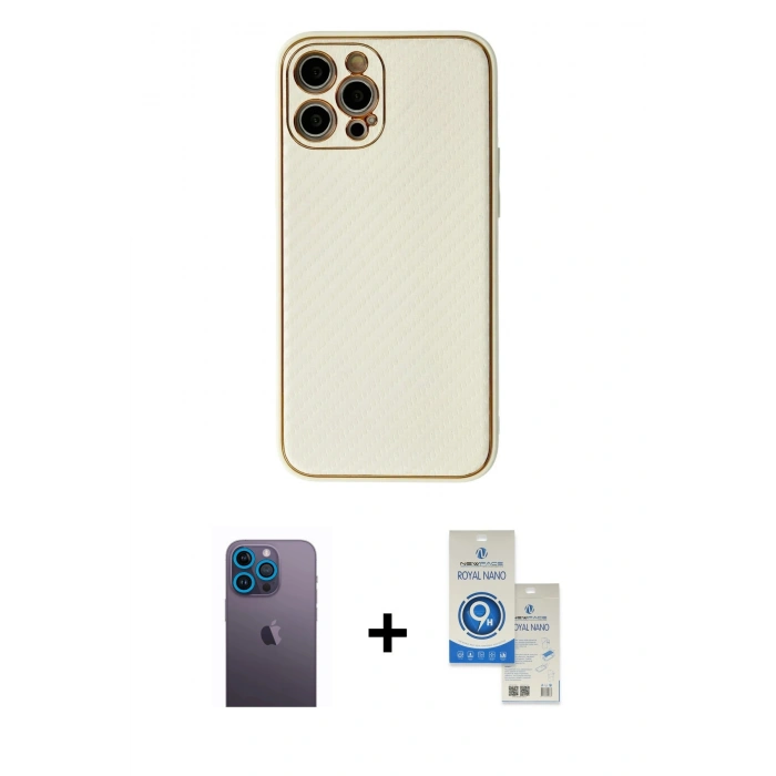 MARSİLYAN™- iPhone 12 Pro Max Kılıf Ahenk Işık - Şeffaf Royal Nano Ekran Koruyucu + Neon Fosforlu Kamera Lens - MI