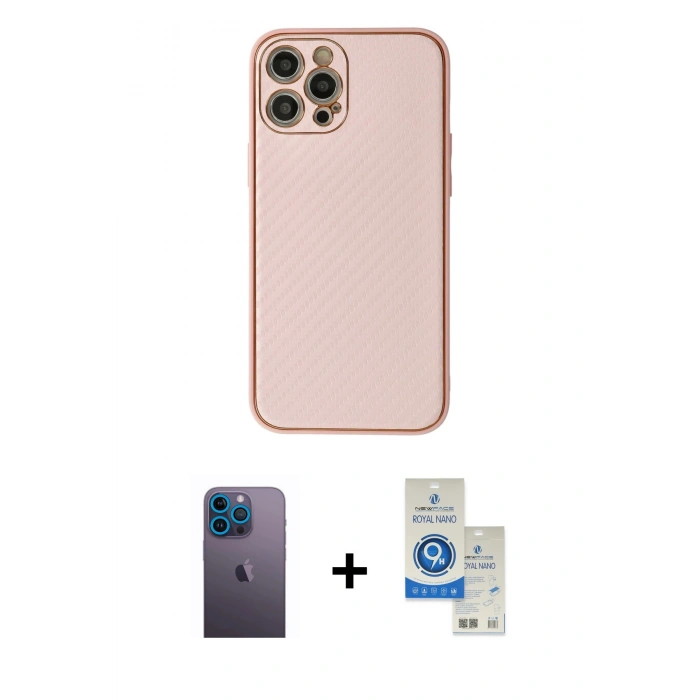 MARSİLYAN™- iPhone 12 Pro Max Kılıf Ahenk Işık - Şeffaf Royal Nano Ekran Koruyucu + Neon Fosforlu Kamera Lens - MI