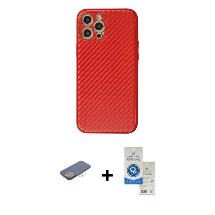 MARSİLYAN™- iPhone 12 Pro Max Kılıf Ahenk Işık - Şeffaf Royal Nano Ekran Koruyucu + Renkli Kamera Lens Koruma Cam - SI