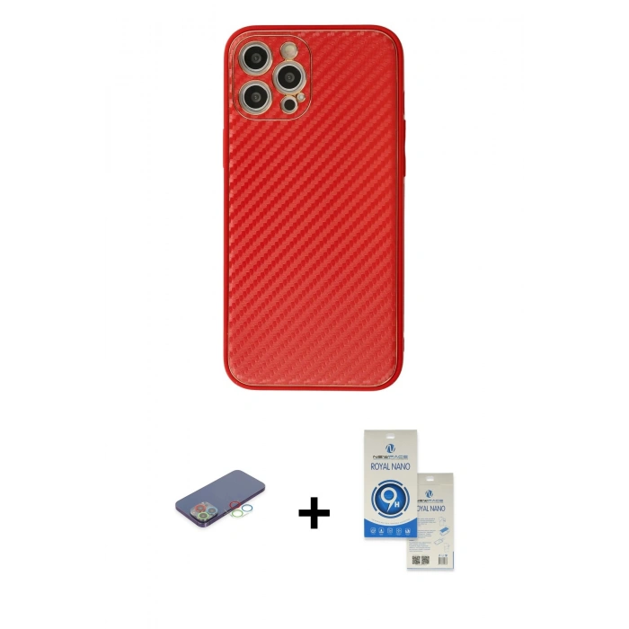 MARSİLYAN™- iPhone 12 Pro Max Kılıf Ahenk Işık - Şeffaf Royal Nano Ekran Koruyucu + Renkli Kamera Lens Koruma Cam - MI