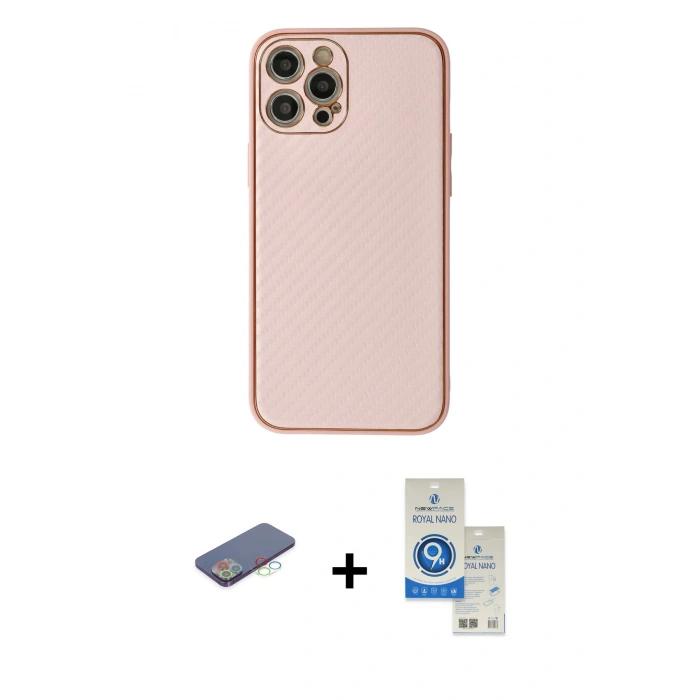 MARSİLYAN™- iPhone 12 Pro Max Kılıf Ahenk Işık - Şeffaf Royal Nano Ekran Koruyucu + Renkli Kamera Lens Koruma Cam - MI