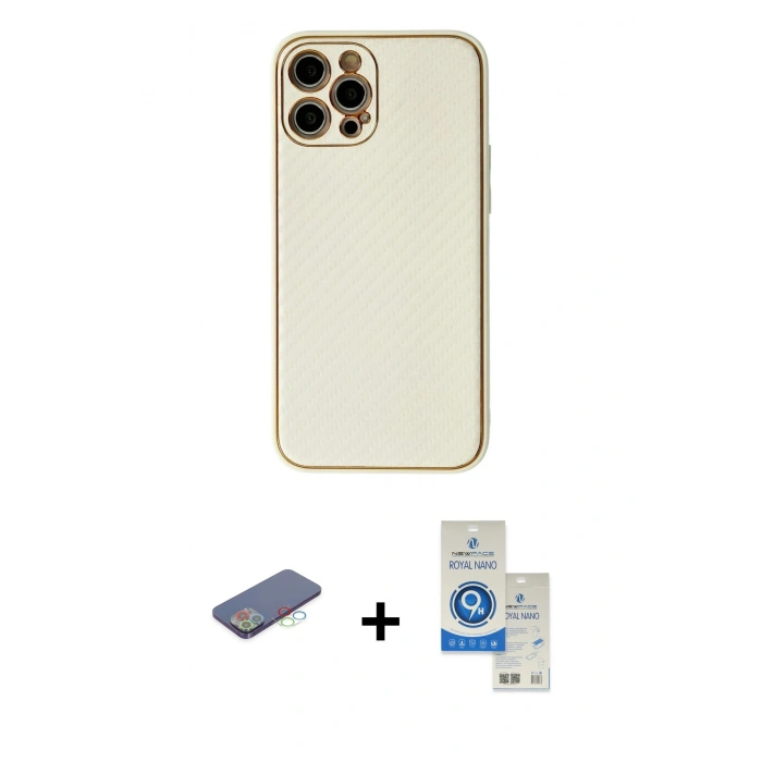 MARSİLYAN™- iPhone 12 Pro Max Kılıf Ahenk Işık - Şeffaf Royal Nano Ekran Koruyucu + Renkli Kamera Lens Koruma Cam - MI