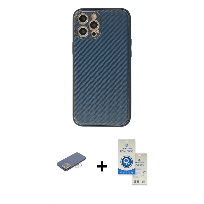 MARSİLYAN™- iPhone 12 Pro Max Kılıf Ahenk Işık - Şeffaf Royal Nano Ekran Koruyucu + Renkli Kamera Lens Koruma Cam - MI