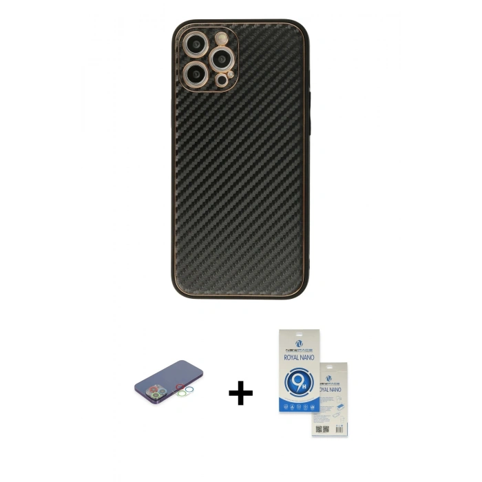 MARSİLYAN™- iPhone 12 Pro Max Kılıf Ahenk Işık - Şeffaf Royal Nano Ekran Koruyucu + Renkli Kamera Lens Koruma Cam - MI
