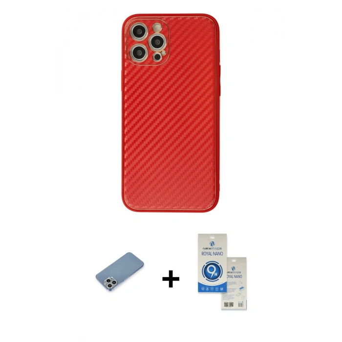 MARSİLYAN™- iPhone 12 Pro Max Kılıf Ahenk Işık - Şeffaf Royal Nano Ekran Koruyucu + Shine Kamera Lens Koruma Cam - GS