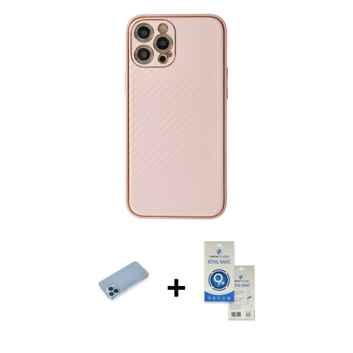 MARSİLYAN™- iPhone 12 Pro Max Kılıf Ahenk Işık - Şeffaf Royal Nano Ekran Koruyucu + Shine Kamera Lens Koruma Cam - MI