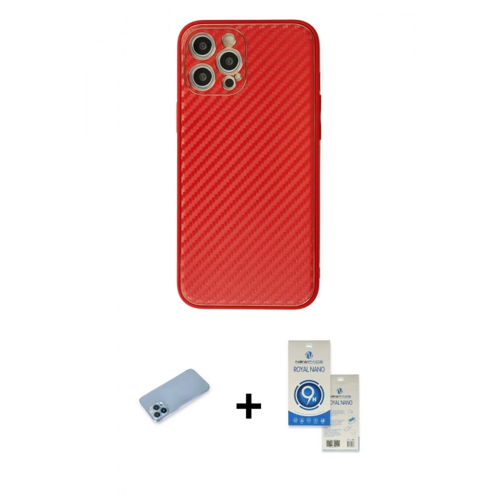 MARSİLYAN™- iPhone 12 Pro Max Kılıf Ahenk Işık - Şeffaf Royal Nano Ekran Koruyucu + Shine Kamera Lens Koruma Cam - MI