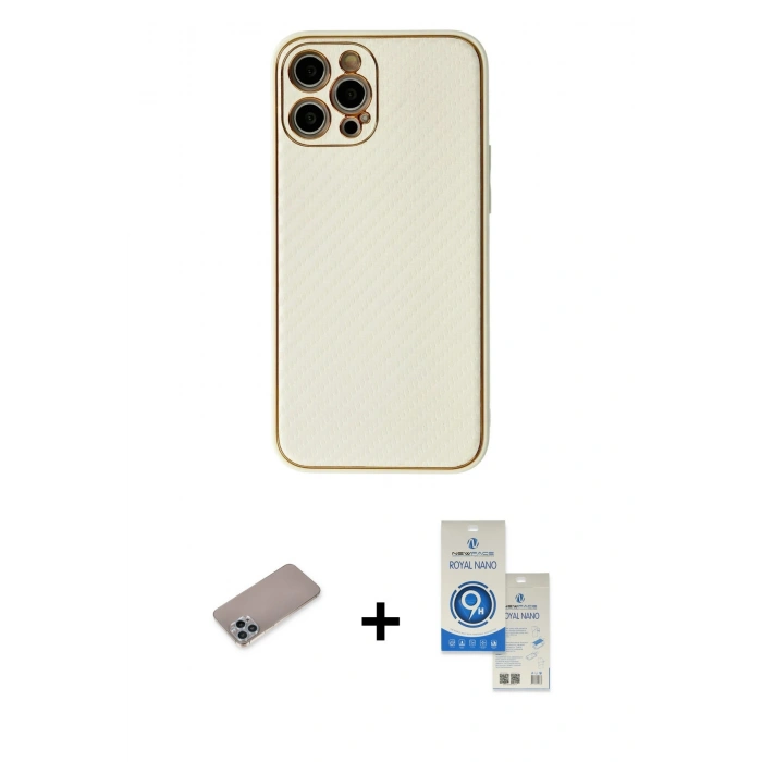 MARSİLYAN™- iPhone 12 Pro Max Kılıf Ahenk Işık - Şeffaf Royal Nano Ekran Koruyucu + Shine Kamera Lens Koruma Cam - SABE