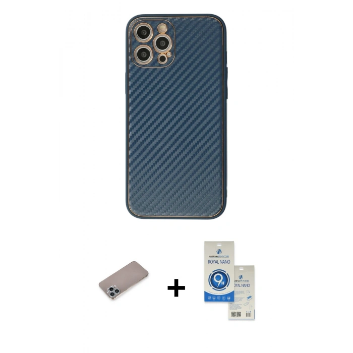 MARSİLYAN™- iPhone 12 Pro Max Kılıf Ahenk Işık - Şeffaf Royal Nano Ekran Koruyucu + Shine Kamera Lens Koruma Cam - SABE