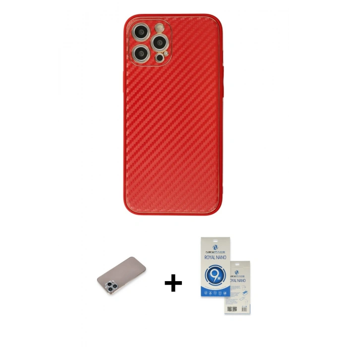 MARSİLYAN™- iPhone 12 Pro Max Kılıf Ahenk Işık - Şeffaf Royal Nano Ekran Koruyucu + Shine Kamera Lens Koruma Cam - SABE