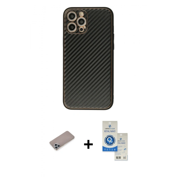 MARSİLYAN™- iPhone 12 Pro Max Kılıf Ahenk Işık - Şeffaf Royal Nano Ekran Koruyucu + Shine Kamera Lens Koruma Cam - SABE