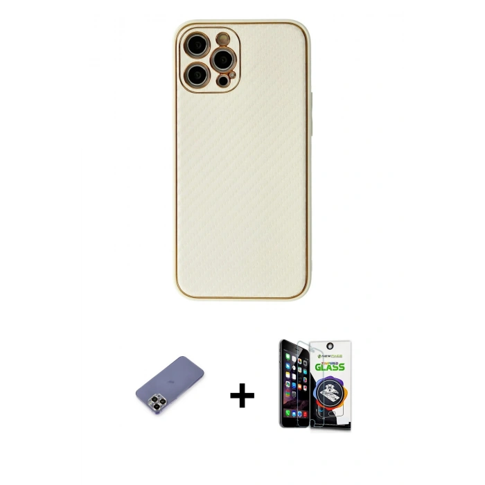 MARSİLYAN™- iPhone 12 Pro Max Kılıf Ahenk Işık - Şeffaf Temperli Cam Ekran Koruyucu + Metal Kamera Lens Koruma Cam - GD