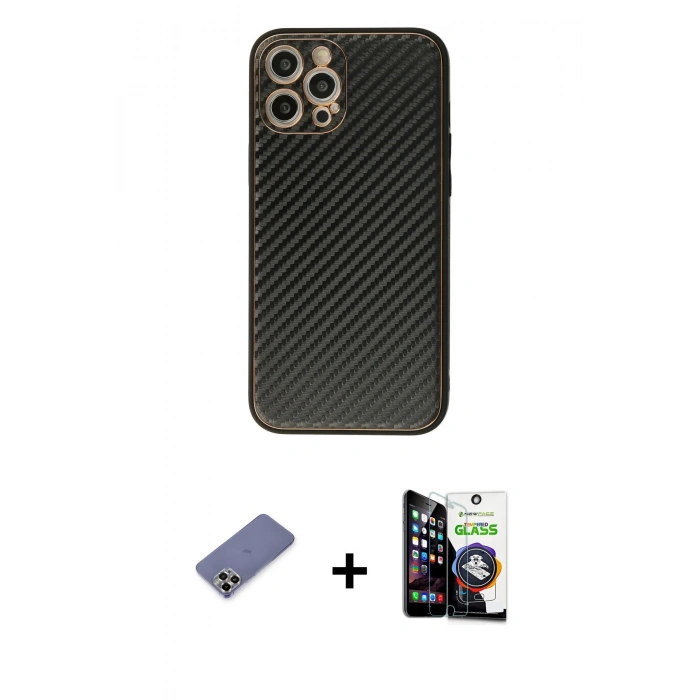 MARSİLYAN™- iPhone 12 Pro Max Kılıf Ahenk Işık - Şeffaf Temperli Cam Ekran Koruyucu + Metal Kamera Lens Koruma Cam - GD