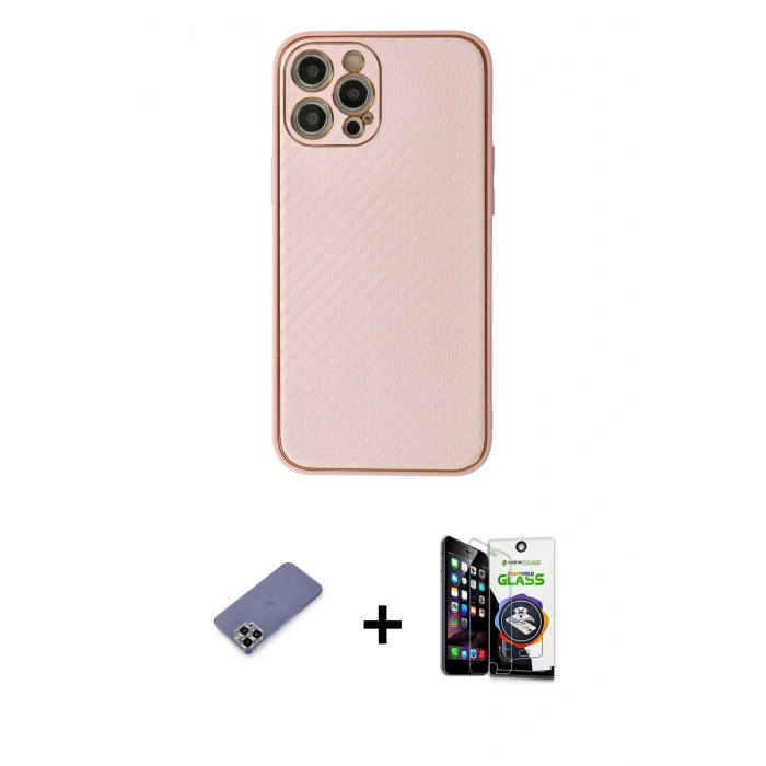MARSİLYAN™- iPhone 12 Pro Max Kılıf Ahenk Işık - Şeffaf Temperli Cam Ekran Koruyucu + Metal Kamera Lens Koruma Cam - GD