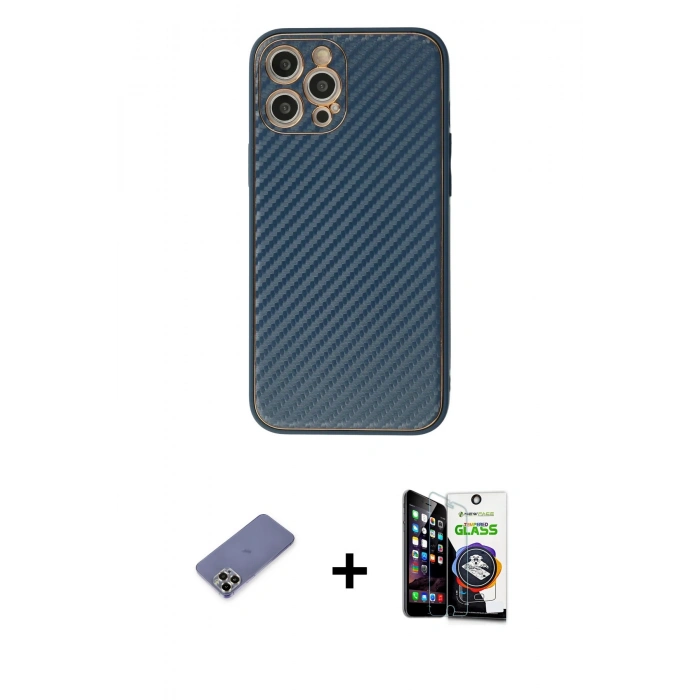 MARSİLYAN™- iPhone 12 Pro Max Kılıf Ahenk Işık - Şeffaf Temperli Cam Ekran Koruyucu + Metal Kamera Lens Koruma Cam - GD