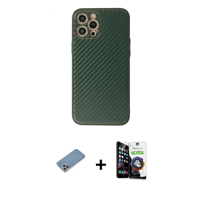 MARSİLYAN™- iPhone 12 Pro Max Kılıf Ahenk Işık - Şeffaf Temperli Cam Ekran Koruyucu + Shine Kamera Lens Koruma Cam - GS