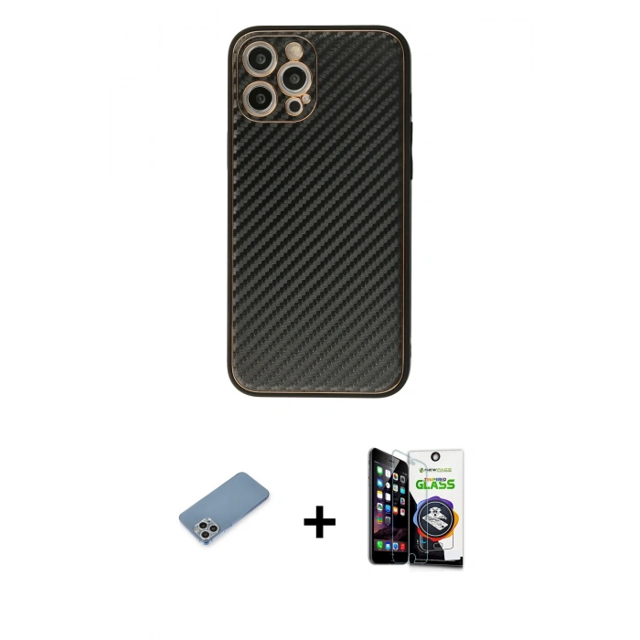 MARSİLYAN™- iPhone 12 Pro Max Kılıf Ahenk Işık - Şeffaf Temperli Cam Ekran Koruyucu + Shine Kamera Lens Koruma Cam - GS
