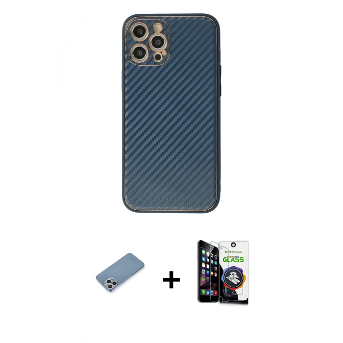 MARSİLYAN™- iPhone 12 Pro Max Kılıf Ahenk Işık - Şeffaf Temperli Cam Ekran Koruyucu + Shine Kamera Lens Koruma Cam - GS